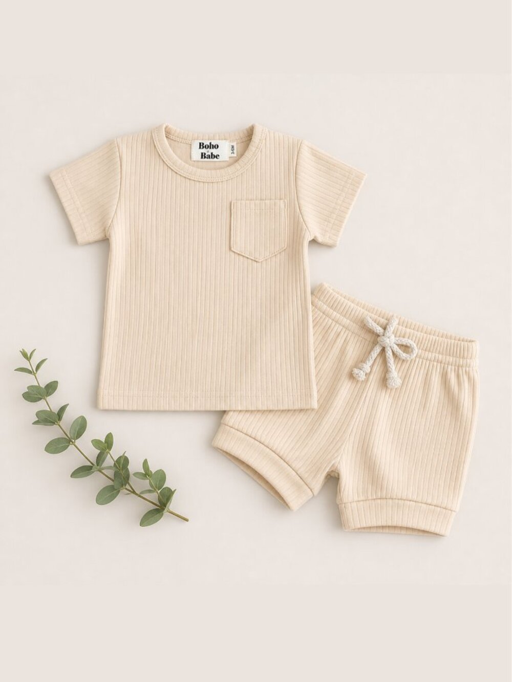 Neutral Ribbed Short Set - Picture 3 of 6